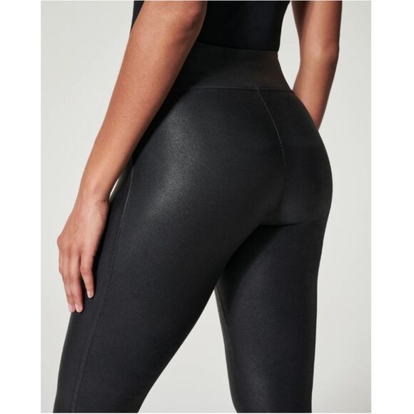 Spanx Women's Sz Small Black Faux Leather Stretch Pull On Leggings High Waisted - Picture 3 of 8